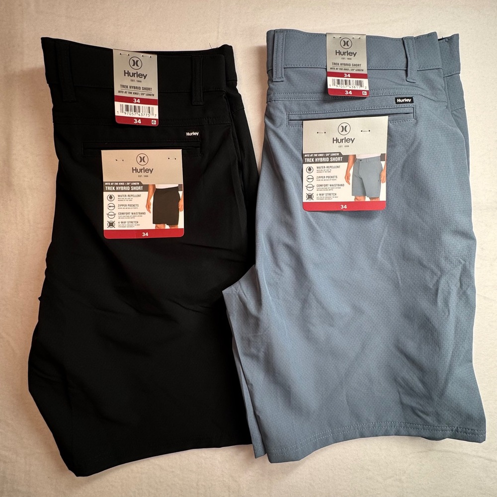 Hurley Mens Trek Hybrid Shorts Lot 2 Black Blue 34 Water Repellent 4-Way Stretch